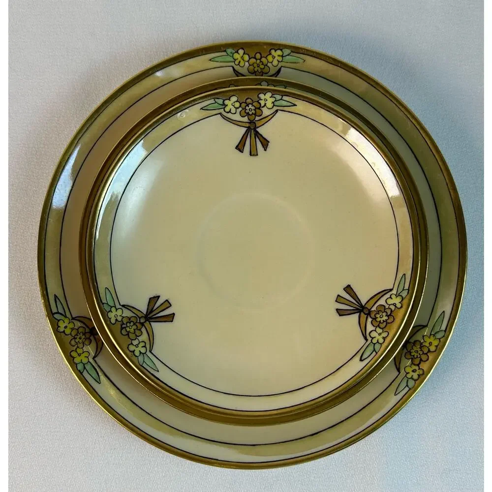 Thomas Bavaria Art Nouveau 4 Piece Luncheon Set Yellow w Flowers & Gold Trim VG
